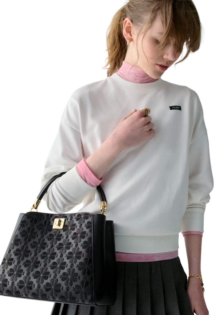 ( PREORDER ) Kate Spade Spade Flower Embroidered Top Handle Satchel Bag In Black KL956