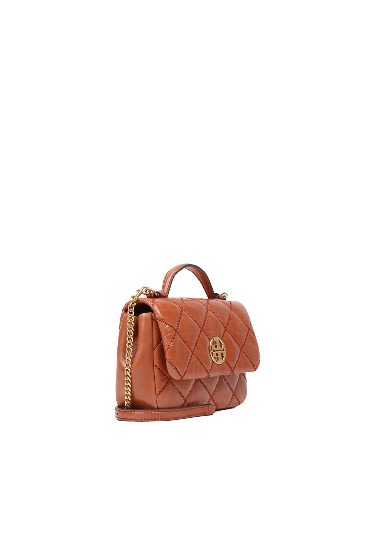 Tory Burch Willa Glazed Mini Top Handle In Dark Whiskey 156136