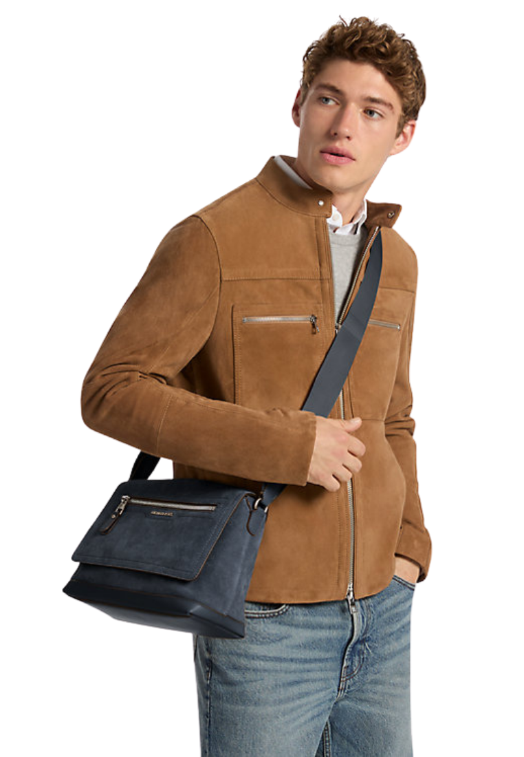 ( PREORDER ) Michael Kors Hudson Small Suede Messenger bag In Light Midnight 33F5BHDM0S