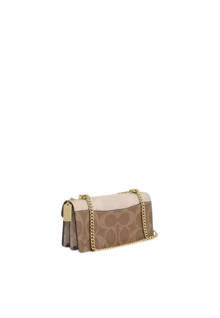 ( PREORDER ) Coach Klare Envelope In Blocked Signature Canvas Crossbody Bag In Gold Sand Tan CBI99