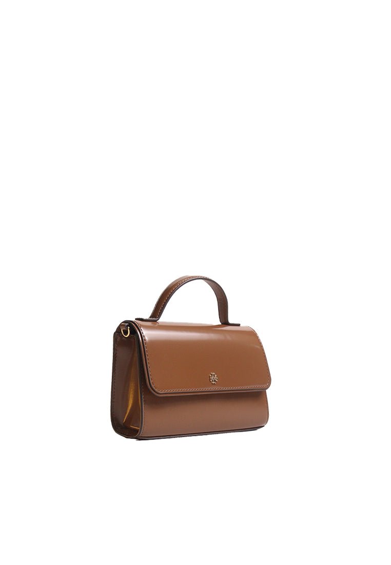 Tory Burch Emerson Patent Mini Top Handle In Rich Walnut 176967