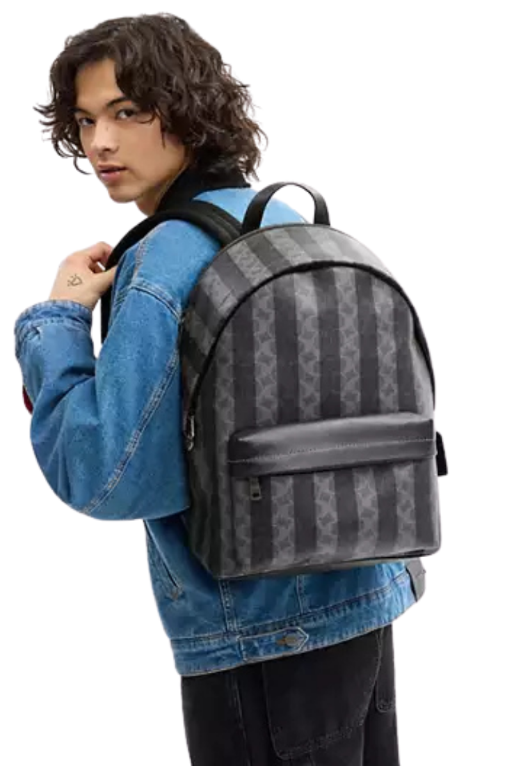( PREORDER ) Coach Taylor In Signature Canvas With Stripes Backpack In Black Grey CDX88