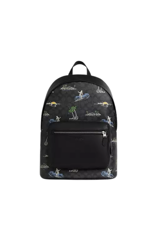 ( PREORDER ) Coach West In Signature Canvas With Surf Print Backpack In Gunmetal Charcoal Multi CBI31