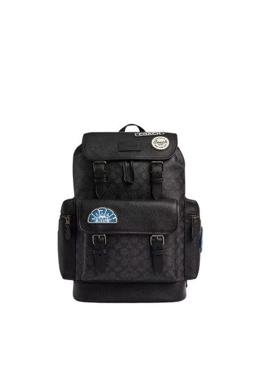 ( PREORDER ) Coach Sprint In Signature Canvas With Patches Backpack In Gunmetal Charcoal Black CBM49