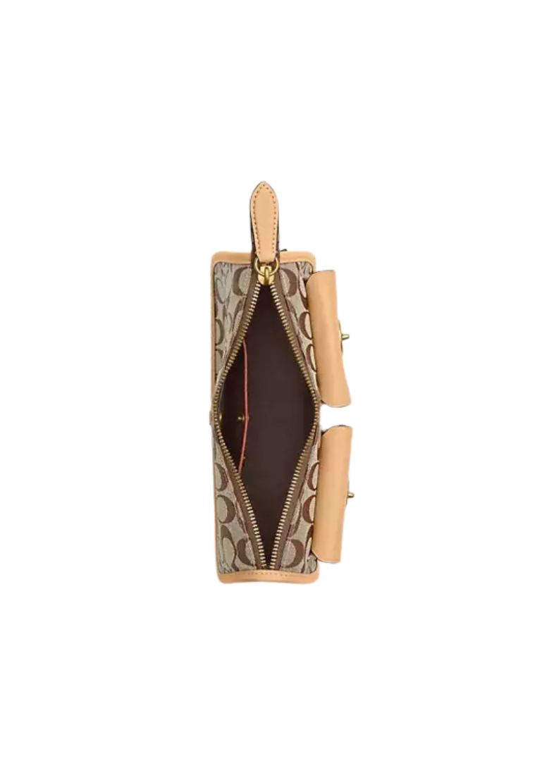 ( PREORDER ) Coach Twin Turnlock Waverly In Signature Jacquard Shoulder Bag In Khaki Light Peach CEM79