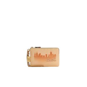 Coach X Jennifer Lopez Corner Zip C6514 Wristlet With Nyc Skyline In Cream