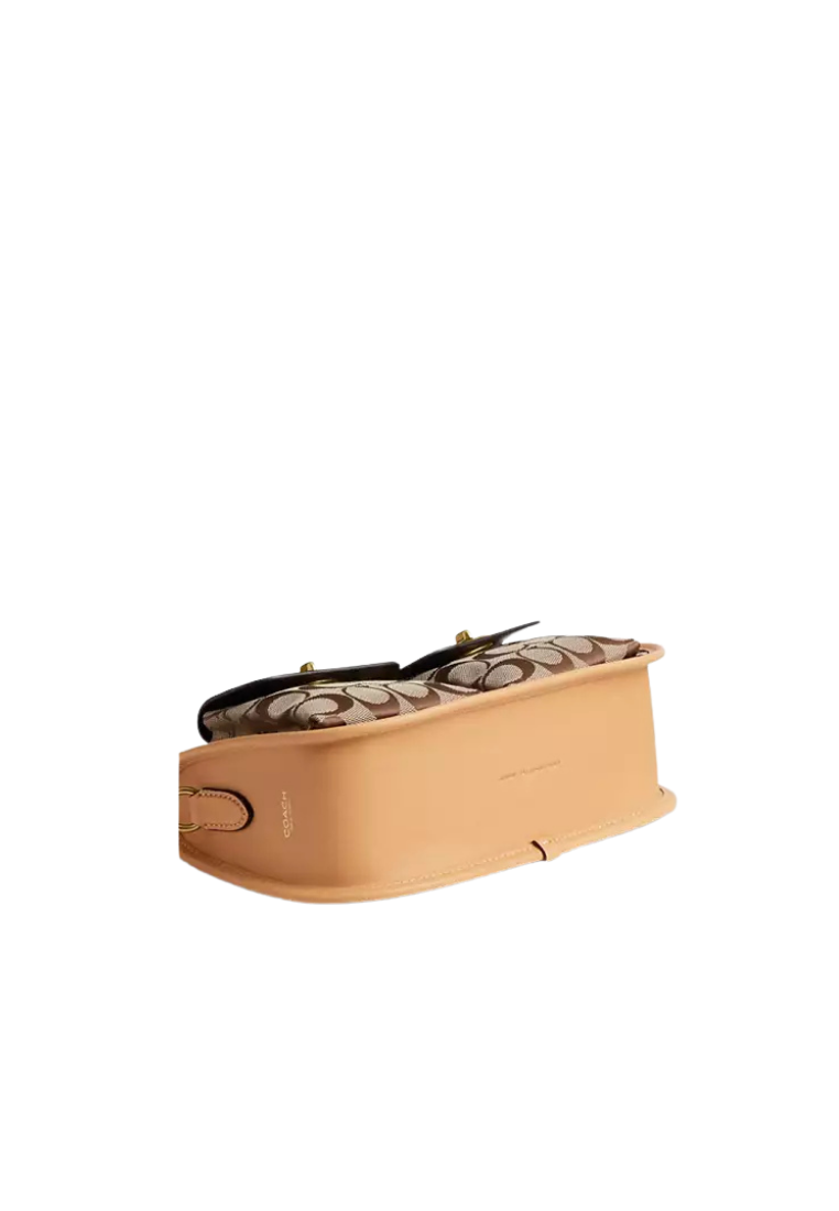 ( PREORDER ) Coach Twin Turnlock Waverly In Signature Jacquard Shoulder Bag In Khaki Light Peach CEM79