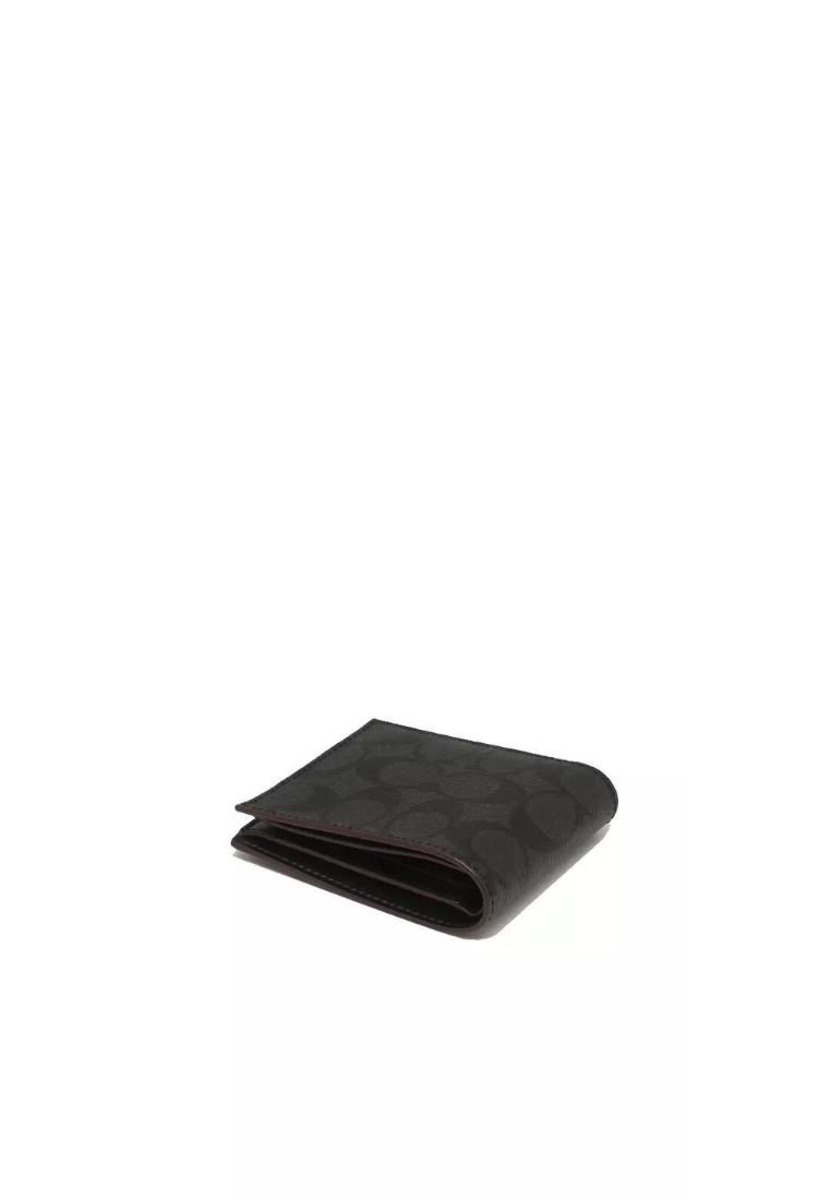 Coach Compact ID Wallet Signature PVC In Black Oxblood 25519