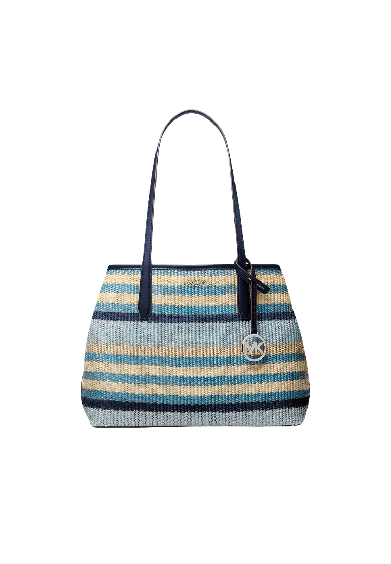 ( PREORDER ) Michael Kors Avalon Medium Striped Woven Tote Bag In Navy 35S6S0VT2W