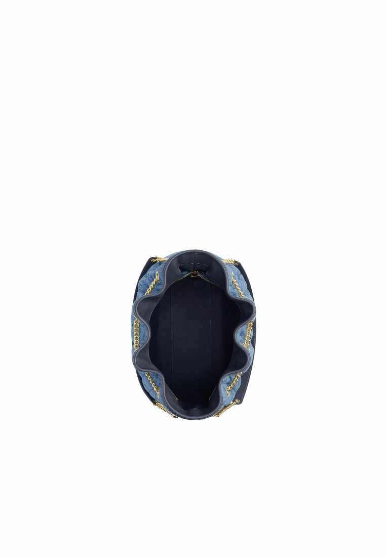 ( PREORDER ) Coach Evelyn Large In Regenerative Cotton With Quilting Shoulder Bag In Gold Indigo CDC01