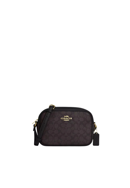 Coach Mini Jamie Camera Bag Signature Canvas In Walnut Black CZ186