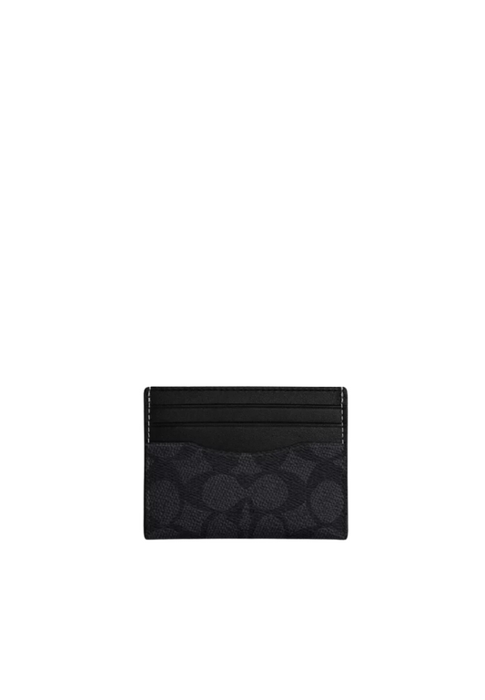 Coach Slim ID Card Case Signature Canvas In Charcoal Black CW366