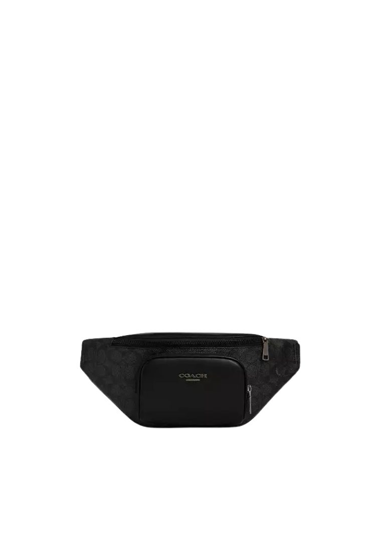 Coach Racer Small Belt Bag Belt Bag Signature Canvas In Charcoal Black CBF77
