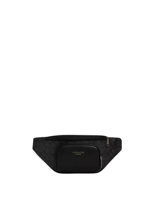 Coach Racer Small Belt Bag Belt Bag Signature Canvas In Charcoal Black CBF77
