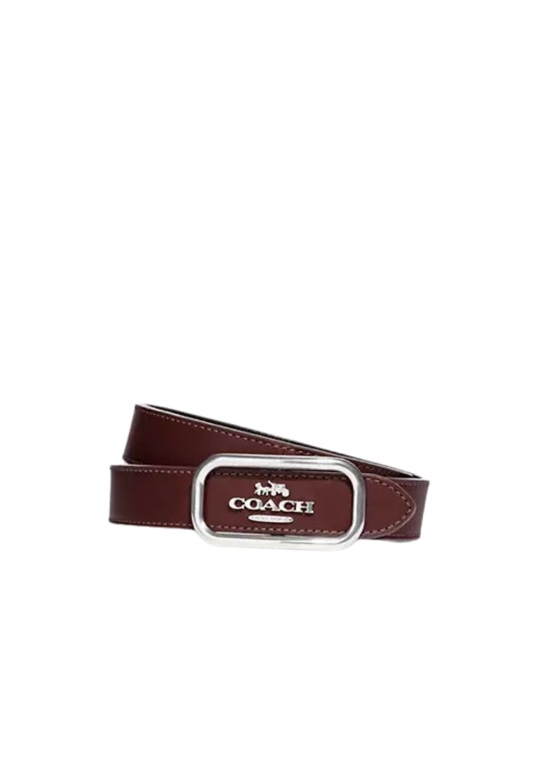 Coach Morgan Rectangle Buckle Belts In Silver Wine Oxblood CE969