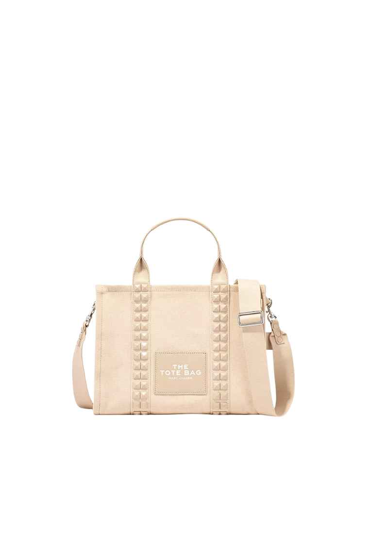 ( AS IS ) Marc Jacobs The Studded Medium Tote Bag Top Handle In Beige H071M12FA22