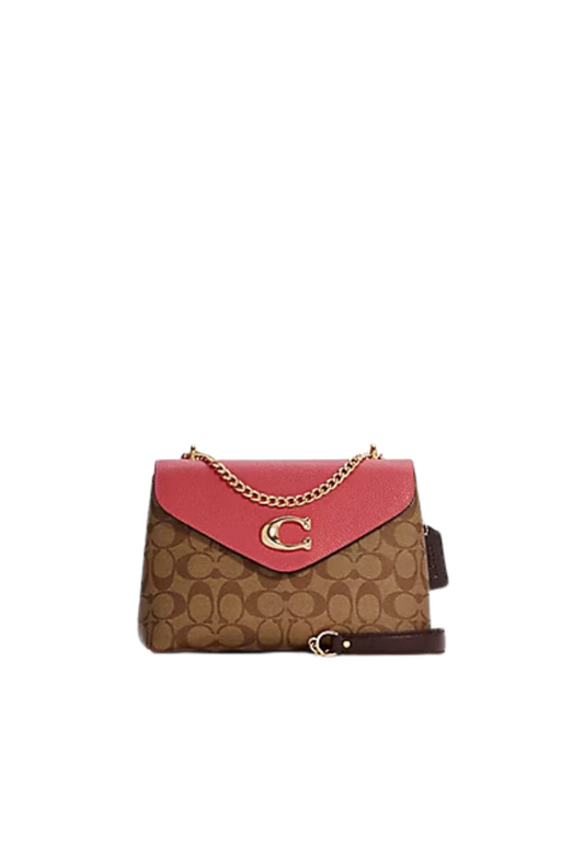 ( AS IS ) Coach Signature Tammie C6784 Shoulder Bag In Khaki Strawberry