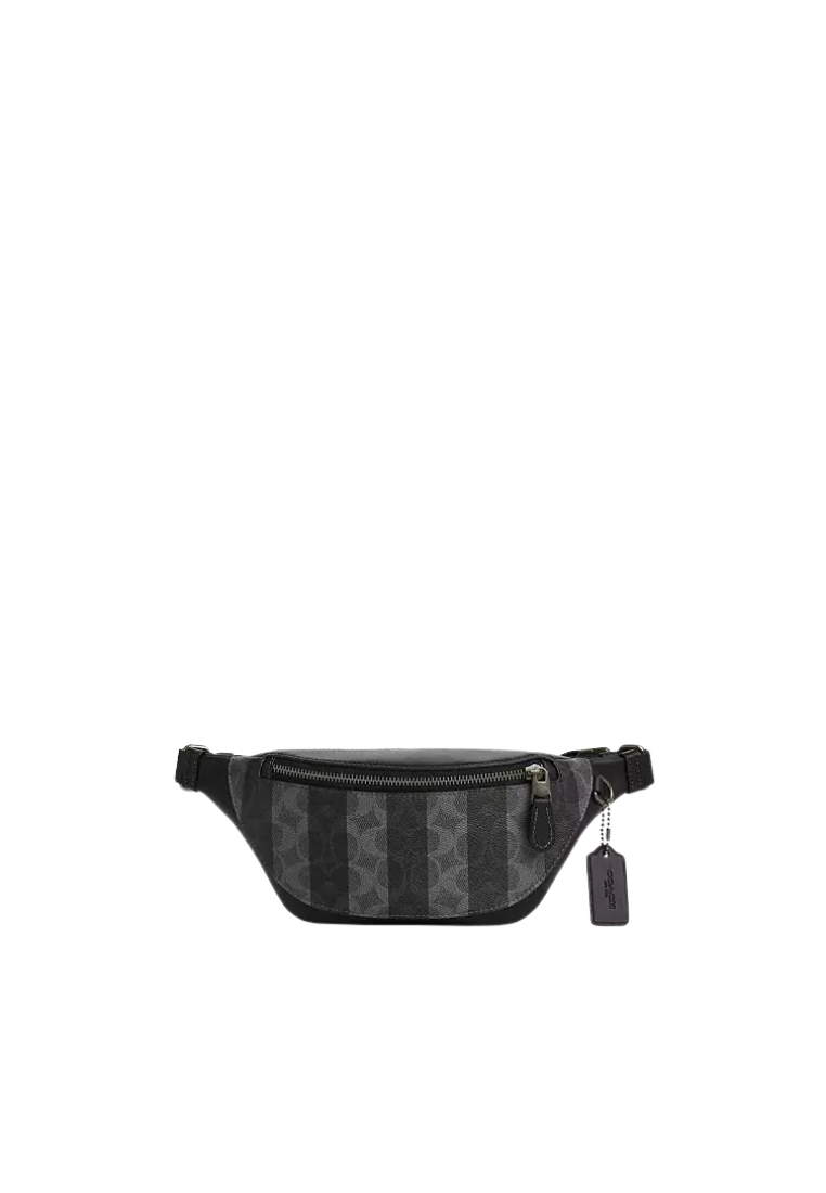 Coach Warren Mini Belt Bag In Signature Canvas With Stripes In Black Grey CEB34
