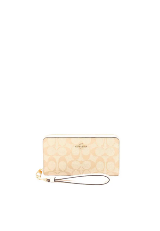 ( AS IS ) Coach Signature Long C4452 Zip Around Wallet In Light Khaki Chalk