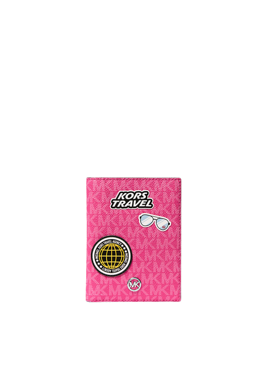 Michael Kors Jet Set Travel Medium Embellished Signature Logo Passport Card Case In Dragon Fruit 35R5STVN6B