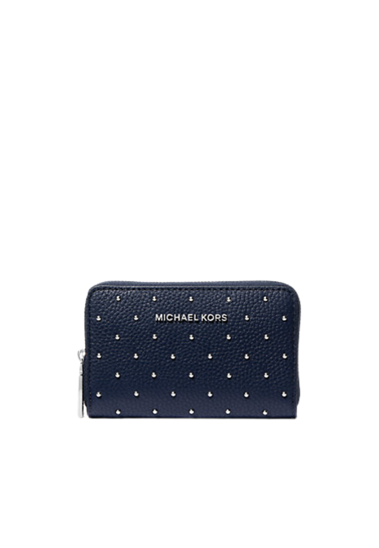 ( PREORDER ) Michael Kors Jet Set Small Studded Pebbled Leather Wallet In Dress Blues 32R6SJ6D0I