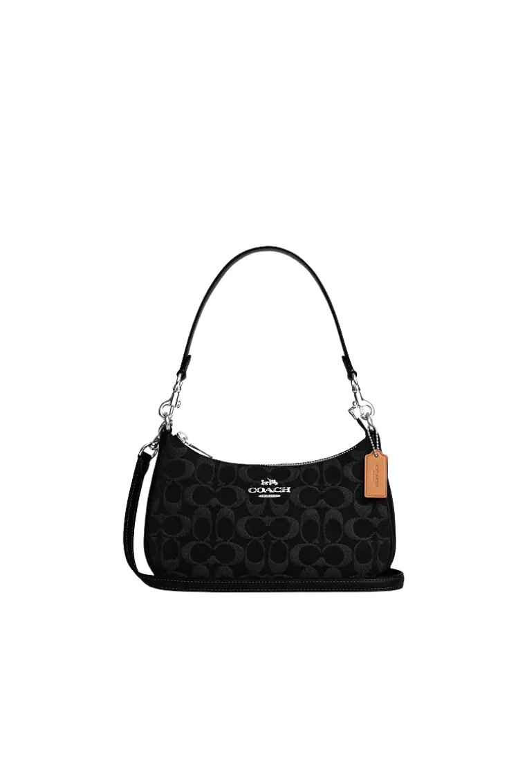 Coach Teri Shoulder Bag In Signature Denim In Black CDE43
