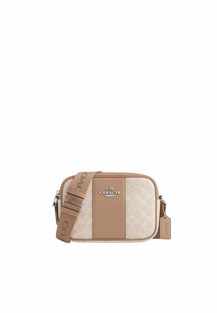 Coach Jamie Camera Bag Signature Canvas With Stripe In Sand Taupe CZ185