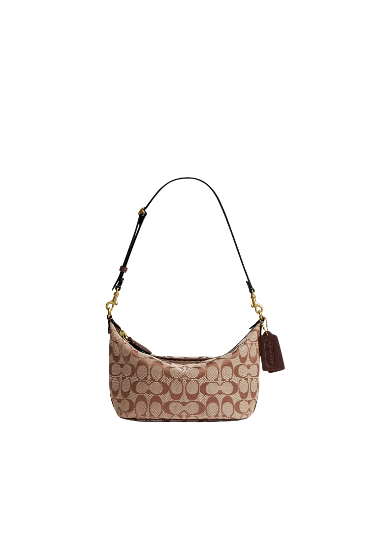 ( PREORDER ) Coach Demi Signature Jacquard Shoulder Bag In Khaki Maple CFT25