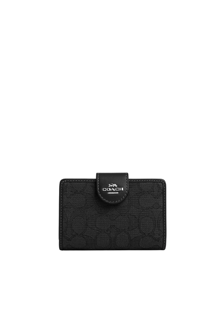Coach Medium Corner Zip Wallet In Signature Jacquard In Black CU402