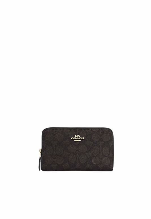 Coach Medium ID Zip Wallet Signature In Walnut Bold Red CW781