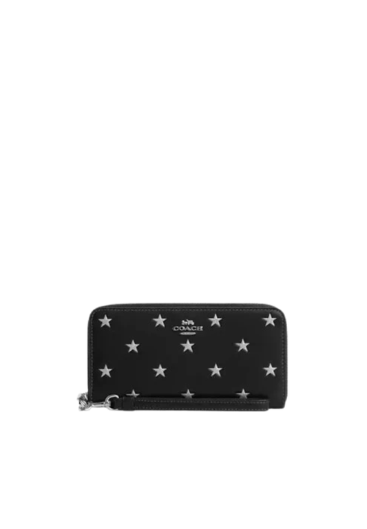 Coach Long Zip Around Wallet With Star Print In Black Multi CW479