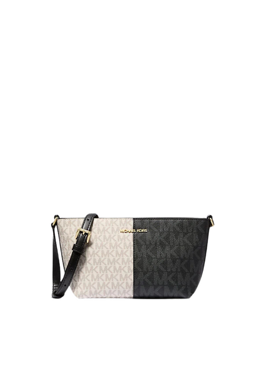 Michael Kors Jet Set Travel Crossbody Bag Small Two-Tone Logo In Black Multi 35F4GTVC1V