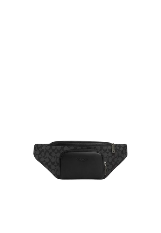 Coach Racer Belt Bag Signature In Charcoal Black CT714