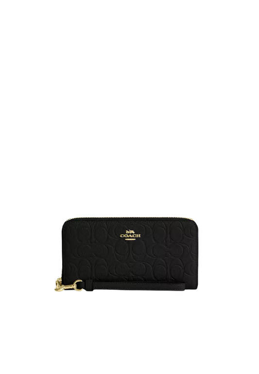 Coach Long Zip Around Wallet In Signature Leather In Black CEW21