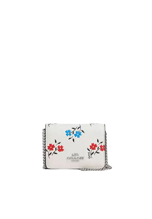 Coach Mini Wallet On A Chain Wallet With Floral Print In Chalk Multi CU005