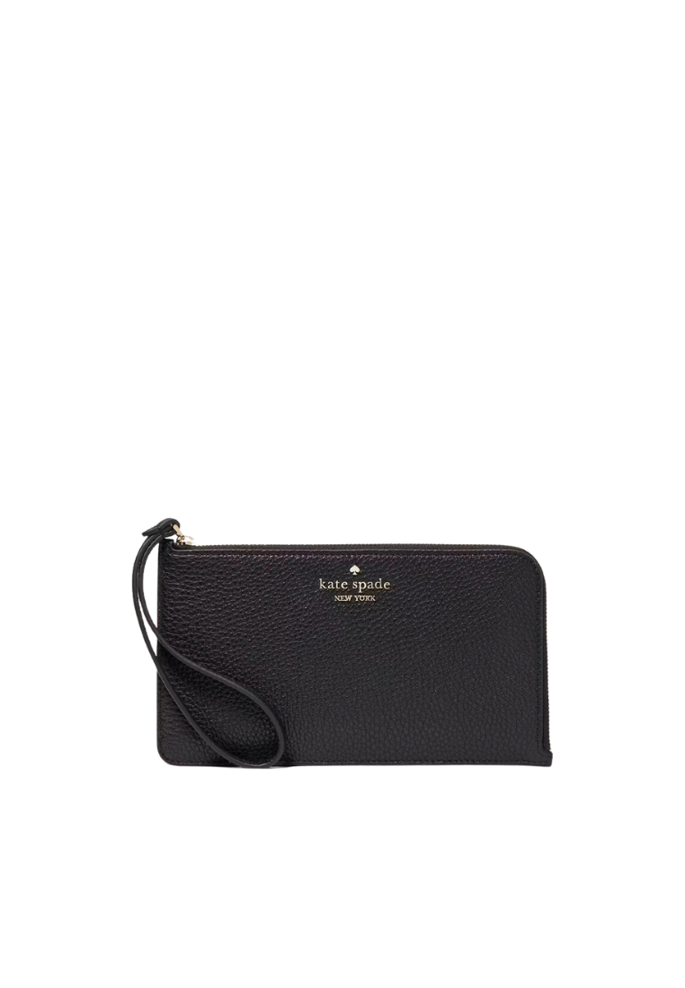 Kate Spade Lucy Pebbled Leather Medium L-zip Wristlet In Black KE574