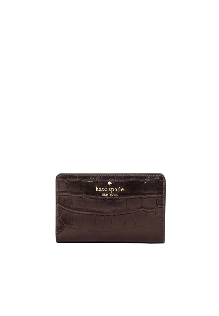Kate Spade Madison Croc Embossed Medium Bifold Wallet In Hot Fudge KN223