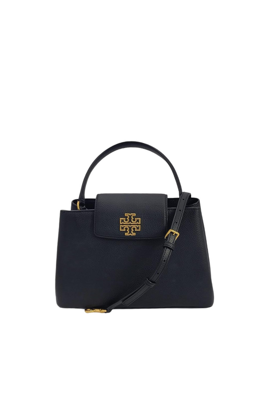 Tory Burch Britten Satchel Bag With Gold Hardware In Black 140972