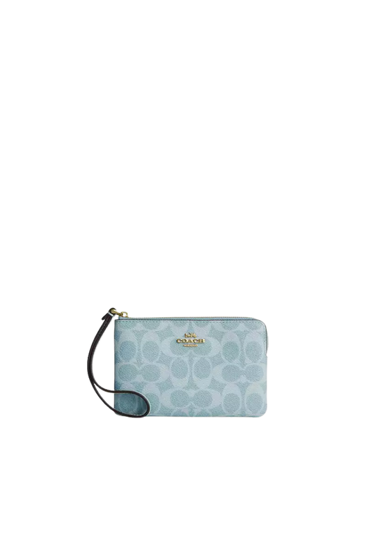 Coach Corner Zip Wristlet Signature Canvas In Light Blue CEY93