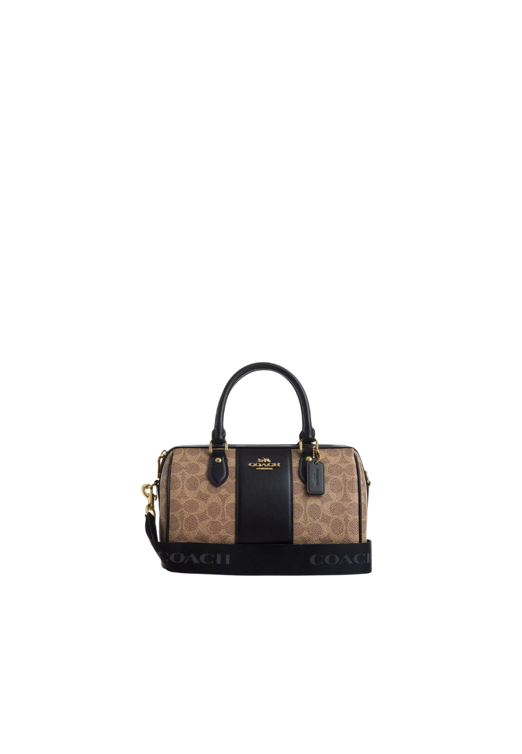 ( PREORDER ) Coach Rowan In Signature Canvas Satchel Bag In Gold Tan Black CW736