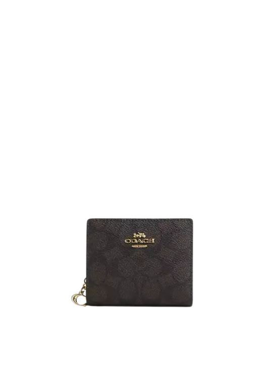 Coach Snap Wallet Signature Canvas In Walnut Black CW789