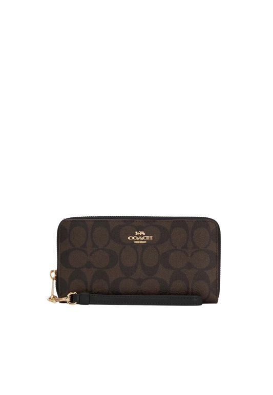 Coach Signature Long C4452 Zip Around Wallet In Brown Black