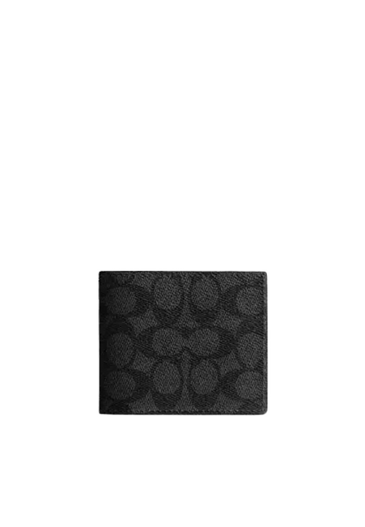 Coach Id Bifold Signature Canvas Wallet In Charcoal Black CY394