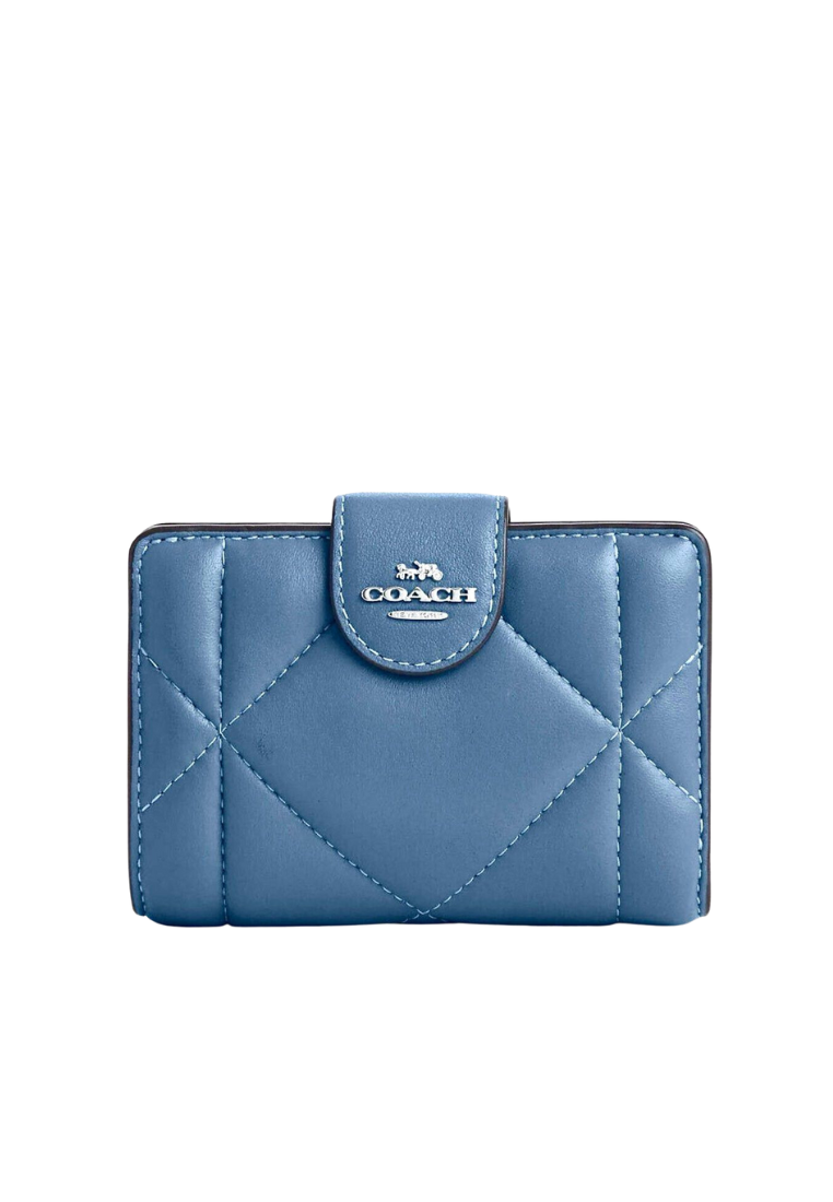 Coach Medium Corner Zip Wallet With Puffy Diamond Quilting In Blue CM997