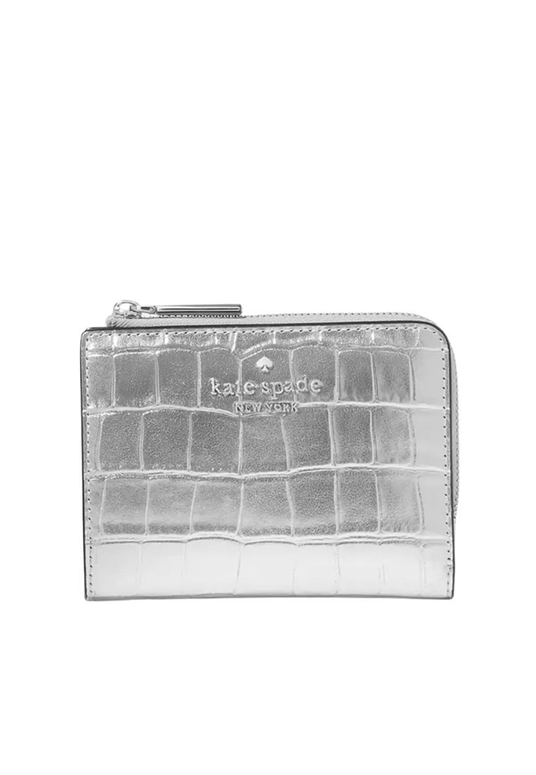 Kate Spade Madison Croc Embossed Small L-Zip Wallet In Silver KM622
