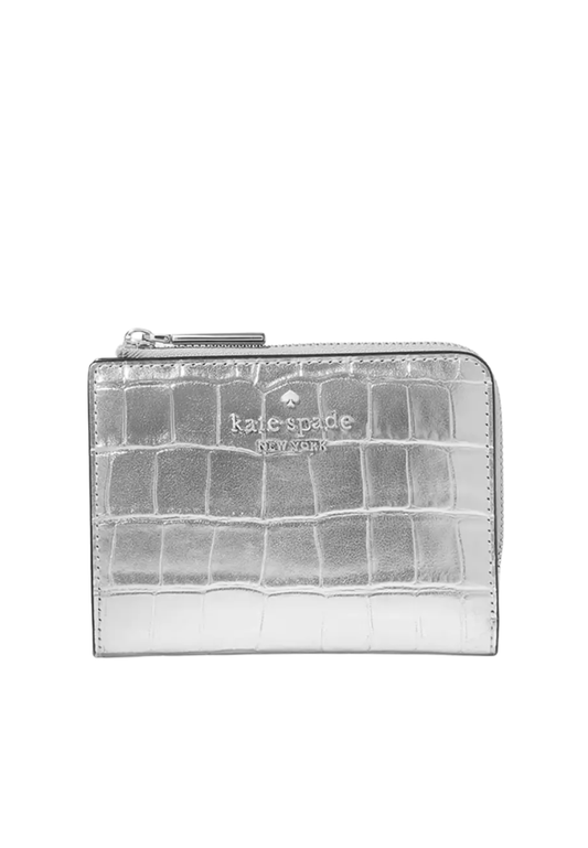 Kate Spade Madison Croc Embossed Small L-Zip Wallet In Silver KM622