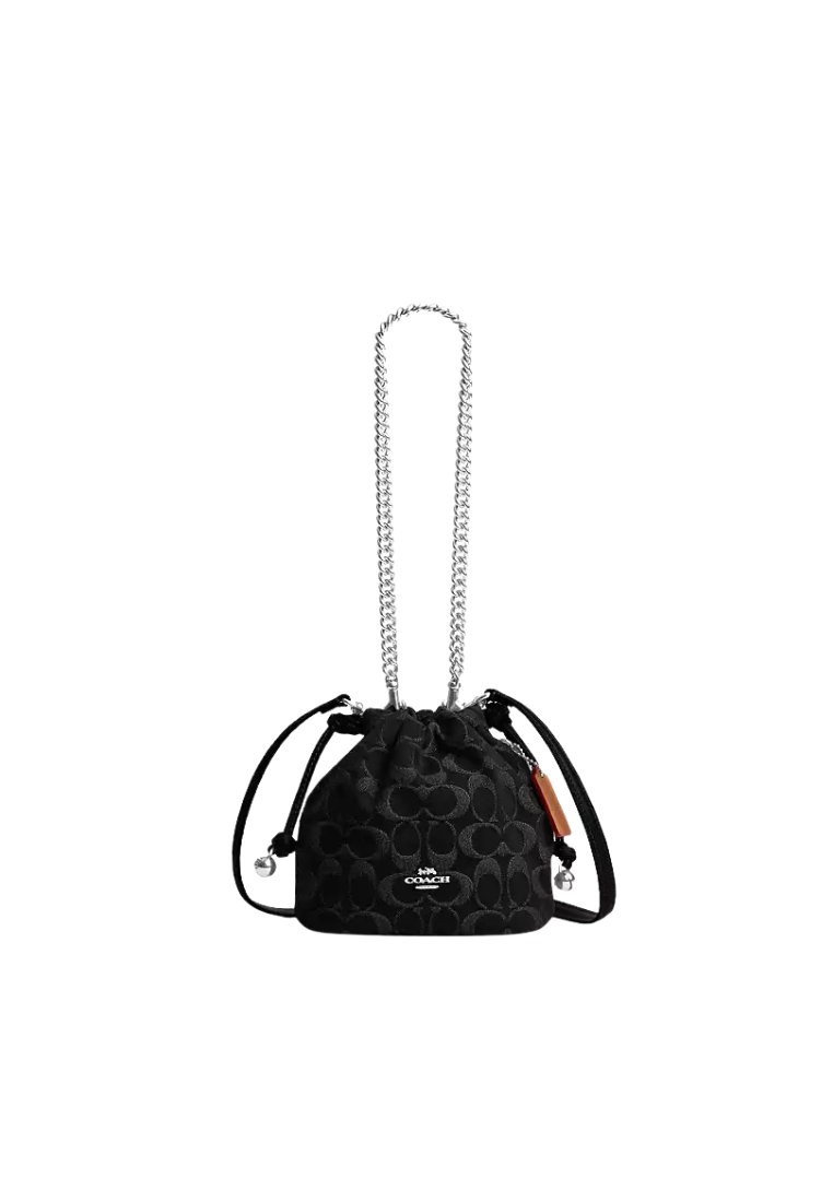 Coach Faye Mini Drawstring Crossbody Bag In Signature Denim In Black CCZ45