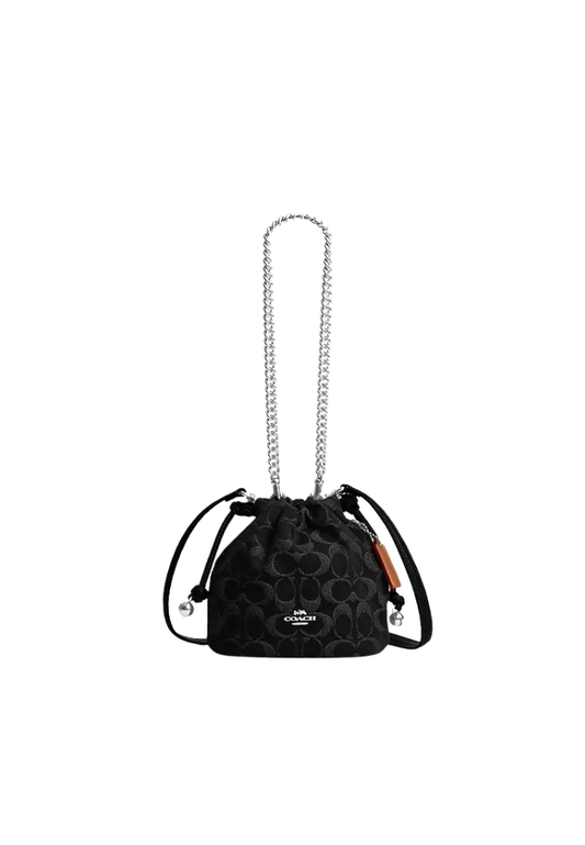 Coach Faye Mini Drawstring Crossbody Bag In Signature Denim In Black CCZ45