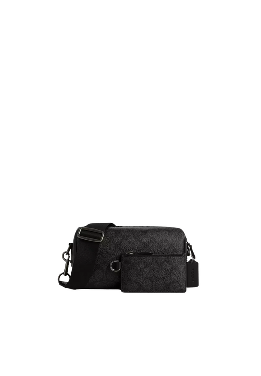 Coach Axel Crossbody Bag Signature Canvas In Charcoal Black CV762