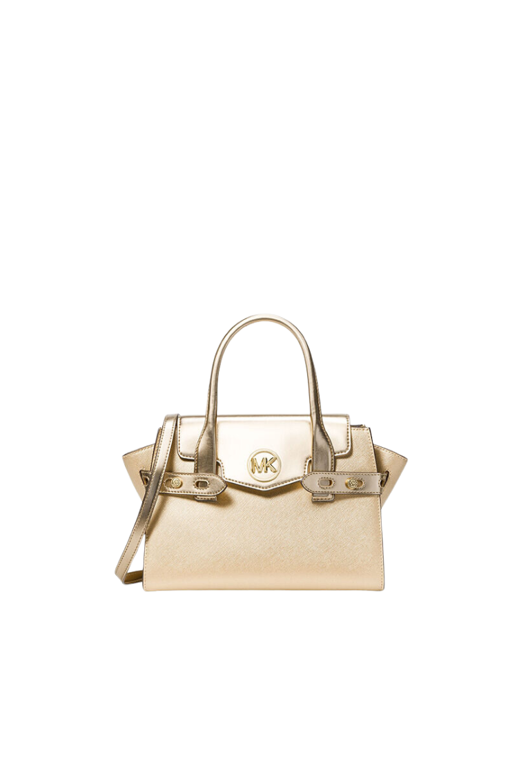 Michael Kors Carmen Medium Metallic Belted Satchel Bag In Pale Gold 35F3GNMS8M